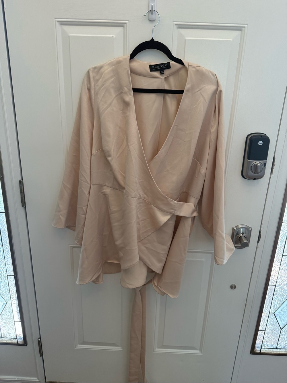 Eloquii Womens Blouse Top Wrap Shirt V Neck Champagne Beige Size 14 Plus 1X